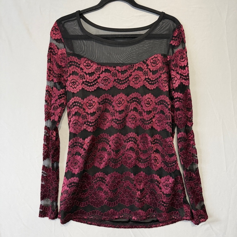 Sloan & Sadie Womens Whimsigoth Lace Overlay Top Size S Fairy Grunge Mesh Witchy